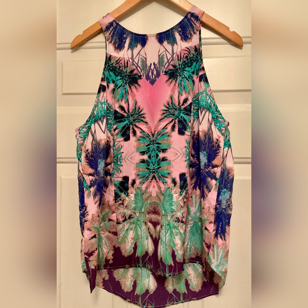 Wayf Beautiful Pink and Green Tropical Sleeveless Top